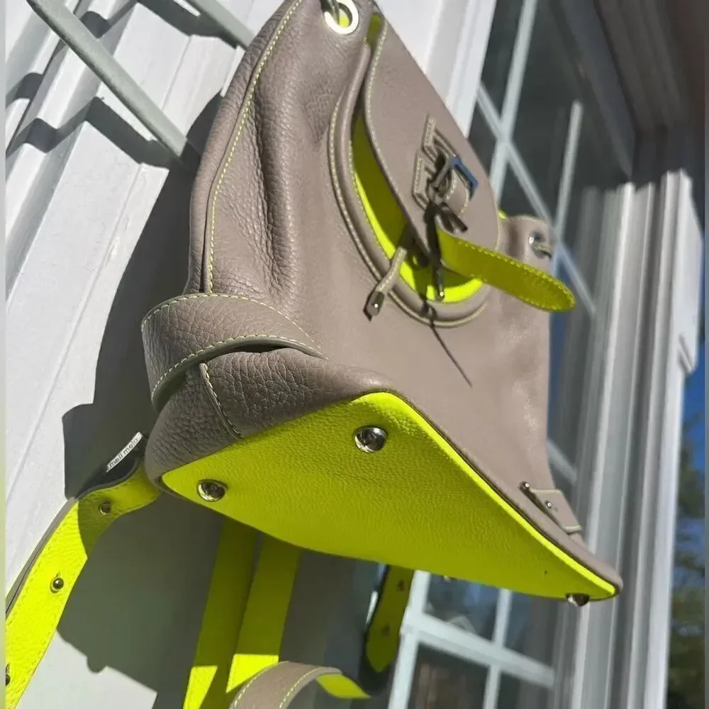 Meli Melo Taupe/Neon Green Mini Backpack NWT RARE!